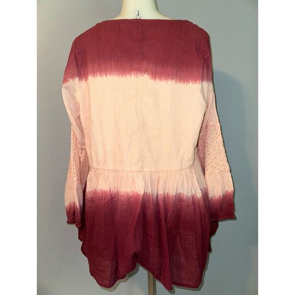 Lane Bryant Top Womens Plus Size 18 Pink Red Tie Dye Gauze Ling Sleeve Lined - Picture 3 of 8